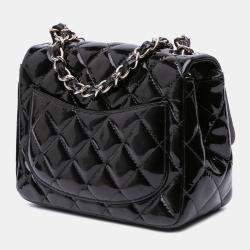 Pre Owned Chanel Black Mini Square Classic Patent Single Flap