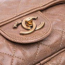 Chanel Brown Large Quilted Glazed Caviar Shiva Flap