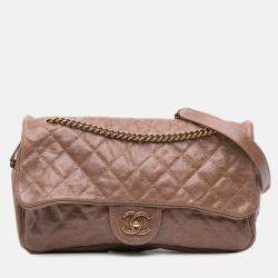 Chanel Brown Large Quilted Glazed Caviar Shiva Flap