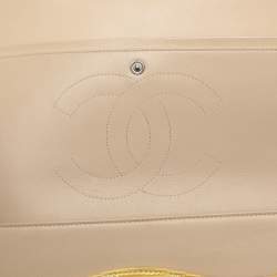 Chanel Yellow Striped Patent Leather Jumbo Classic Double Flap Bag