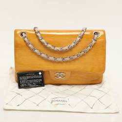 Chanel Yellow Striped Patent Leather Jumbo Classic Double Flap Bag
