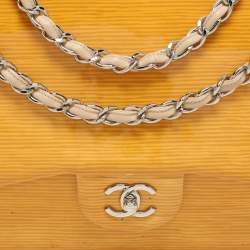 Chanel Yellow Striped Patent Leather Jumbo Classic Double Flap Bag