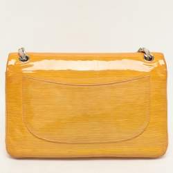 Chanel Yellow Striped Patent Leather Jumbo Classic Double Flap Bag