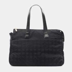 Chanel New Travel Line Hand Shoulder Bag Leather Nylon Canvas Black