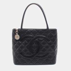 Chanel Medallion Tote Hand Bag Leather Black