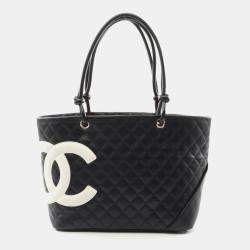 Chanel Cambon Line Large Shoulder Tote Bag Leather Black White