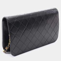 Pre Owned Chanel Black Lambskin Full Flap Chain Shoulder Bag
