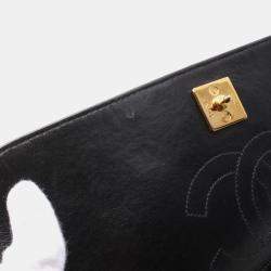 Pre Owned Chanel Black Lambskin Full Flap Chain Shoulder Bag