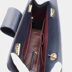 Pre Owned Chanel Navy Chevron Leather V-Stitch Tote Bag 