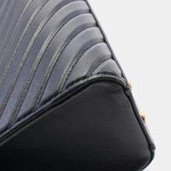 Pre Owned Chanel Navy Chevron Leather V-Stitch Tote Bag 