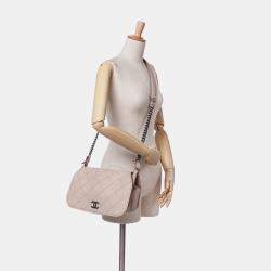 Pre Owned Chanel Beige Brown Calfskin Stitched Highlander Messenger Bag