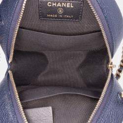 Chanel Black Navy Blue Caviar CC Filigree Round Crossbody Bag
