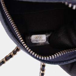 Chanel Black Navy Blue Caviar CC Filigree Round Crossbody Bag