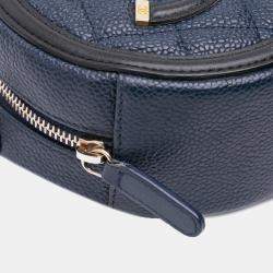Chanel Black Navy Blue Caviar CC Filigree Round Crossbody Bag