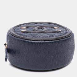 Chanel Black Navy Blue Caviar CC Filigree Round Crossbody Bag