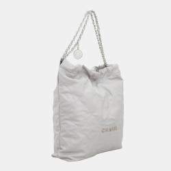 Chanel Light Grey Calfskin Leather Large 22 Shoulder Bag