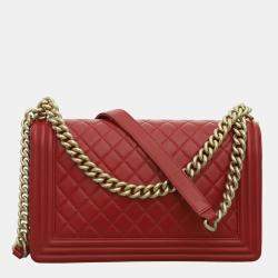Chanel Red Quilted Lambskin Leather New Medium Boy Shoulder Bag