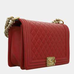 Chanel Red Quilted Lambskin Leather New Medium Boy Shoulder Bag