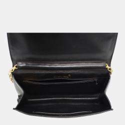 Chanel Black Leather Vintage Timeless Flap Clutch with Chain