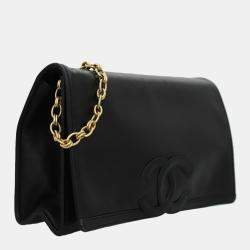 Chanel Black Leather Vintage Timeless Flap Clutch with Chain