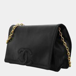 Chanel Black Leather Vintage Timeless Flap Clutch with Chain