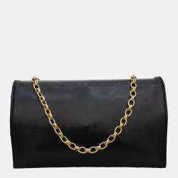 Chanel Black Leather Vintage Timeless Flap Clutch with Chain