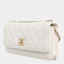 Chanel White Quilted Lambskin Leather CC Trendy Wallet on Chain
