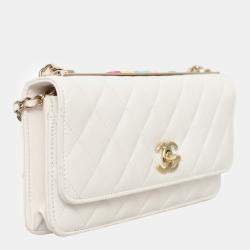 Chanel White Quilted Lambskin Leather CC Trendy Wallet on Chain