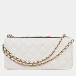 Chanel White Quilted Lambskin Leather CC Trendy Wallet on Chain