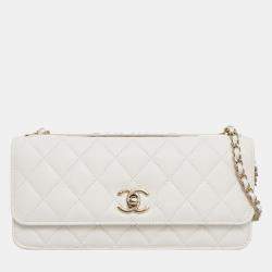 Chanel White Quilted Lambskin Leather CC Trendy Wallet on Chain