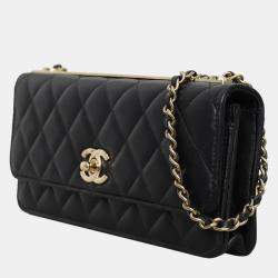Chanel Black Quilted Lambskin Leather CC Trendy Wallet on Chain