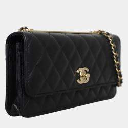 Chanel Black Quilted Lambskin Leather CC Trendy Wallet on Chain