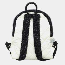 Pre Owned Chanel White & Black Leather, Nylon, Tweed Quilted Nylon & Tweed Backpack