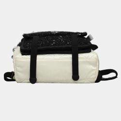 Pre Owned Chanel White & Black Leather, Nylon, Tweed Quilted Nylon & Tweed Backpack