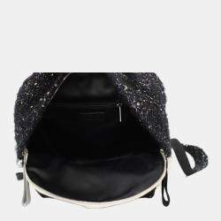 Pre Owned Chanel White & Black Leather, Nylon, Tweed Quilted Nylon & Tweed Backpack