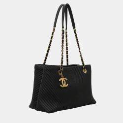 Chanel Black Chevron Leather CC Chain Surpique Shoulder Bag