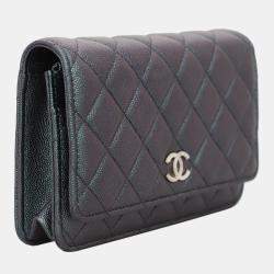 Chanel Purple & Green Iridescent Caviar Leather Quilted Wallet On Chain