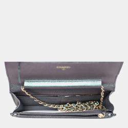 Chanel Purple & Green Iridescent Caviar Leather Quilted Wallet On Chain