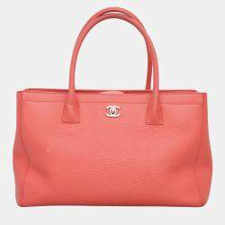 Pre Owned Chanel Peach Leather Executive Cerf Tote Bag