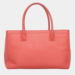 Pre Owned Chanel Peach Leather Executive Cerf Tote Bag