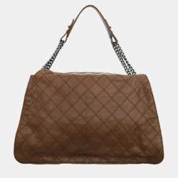 Pre Owned Chanel Brown Lambskin Leather Quilted Shoulder Bag