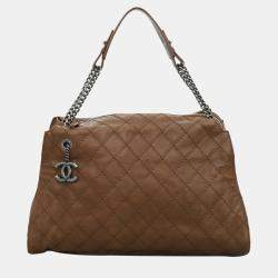 Pre Owned Chanel Brown Lambskin Leather Quilted Shoulder Bag