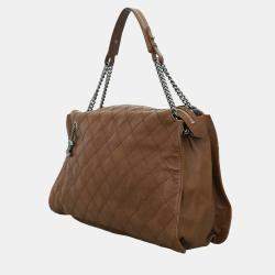 Pre Owned Chanel Brown Lambskin Leather Quilted Shoulder Bag