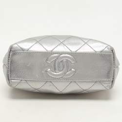 Chanel Silver Quilted Leather Vintage CC Chain Detail Shoulder Bag