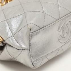 Chanel Silver Quilted Leather Vintage CC Chain Detail Shoulder Bag