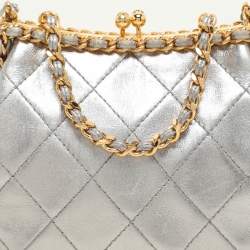 Chanel Silver Quilted Leather Vintage CC Chain Detail Shoulder Bag