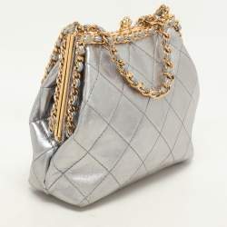 Chanel Silver Quilted Leather Vintage CC Chain Detail Shoulder Bag