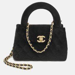 Chanel Black Quilted Velvet Mini Kelly Bag