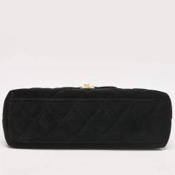 Chanel Black Quilted Velvet Mini Kelly Bag
