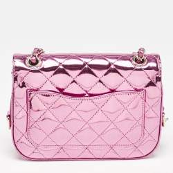 Chanel Pink Quilted Mirror Leather Mini Hollywood Boulevard Flap Bag With Star Coin Purse